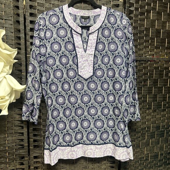 Talbots Blue Purple Medallion Block Print Tunic Top Size XL - Picture 1 of 5